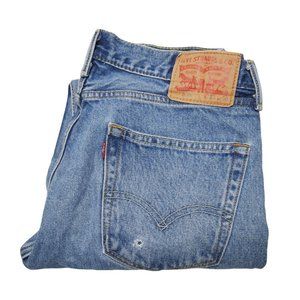Levis 505 Men's Size 33x30 Distressed Regular Fit Straight Leg Denim Jeans Blue